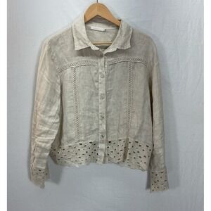 Milio Milano Shirt Womens M Italy Linen Eyelet Embroidered Button Front Boho